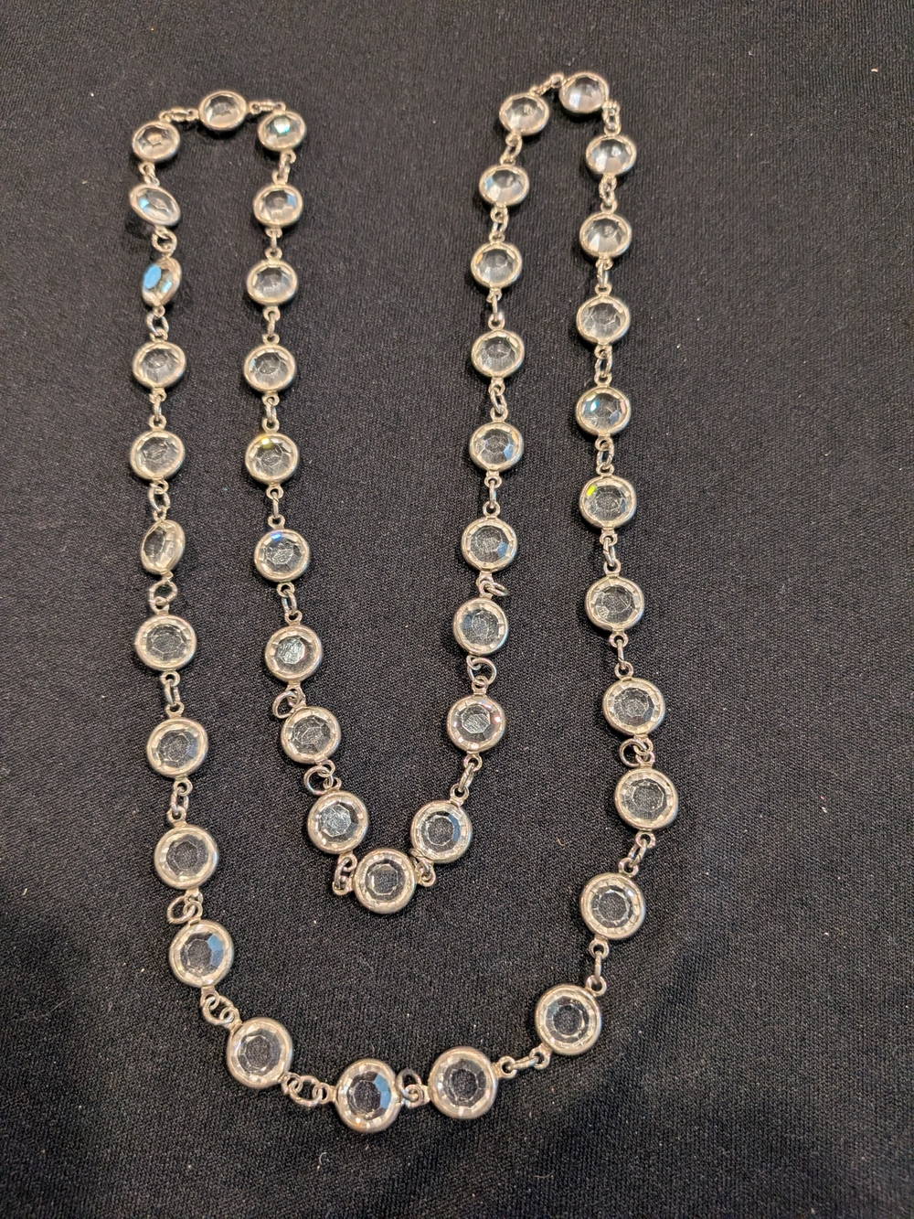 Silver-Tone Clear Crystal Station Necklace - Women Jewelry 14"